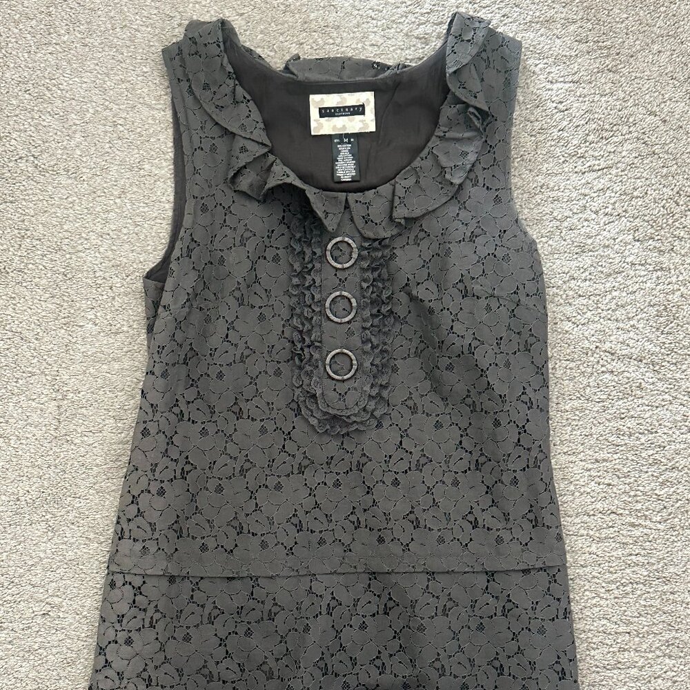 Sanctuary Medium Sleeveless Lace Dress | Gray Floral Shift Mini Dress | Ruffle